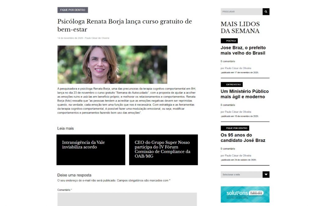 Psicóloga Renata Borja lança curso gratuito de bem-estar